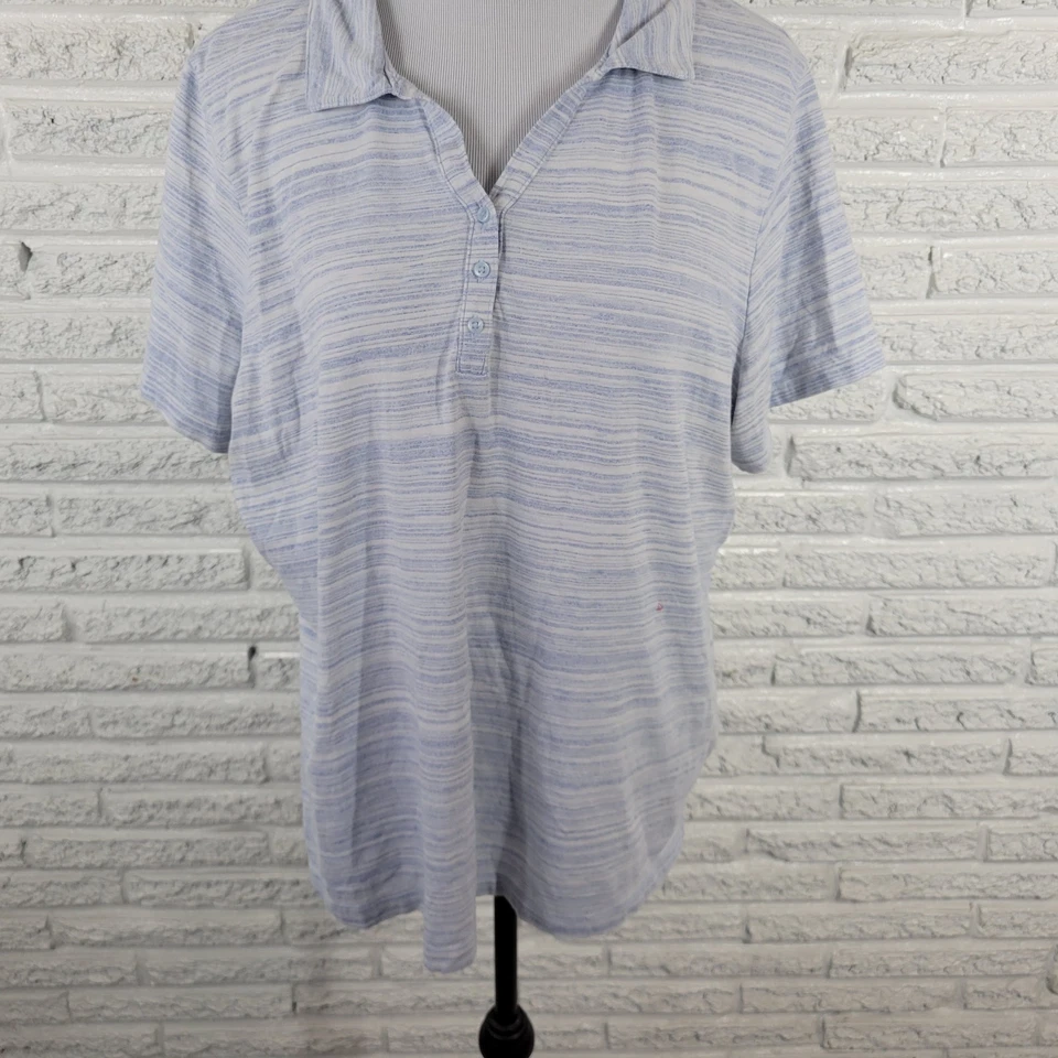 Croft Barrow Women Top 1X Plus Polo Short Sleeve Blue Stripe Cotton Blend Casual - Imagem 4 de 4