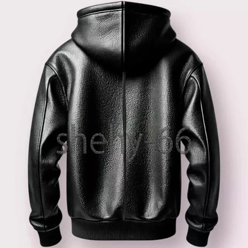 Men's Genuine Lambskin Leather Hoodie Premium Handmade Jacket Luxury Streetwear - Picture 5 of 8