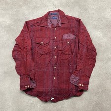 Van Heusen Winterweights Shirt Mens Medium Vintage Plaid Button Up, Burgundy Red