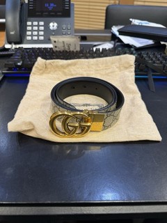 Gucci Double G Buckle Belt with 100% Leather and Guccisima Print Size 36" Waist