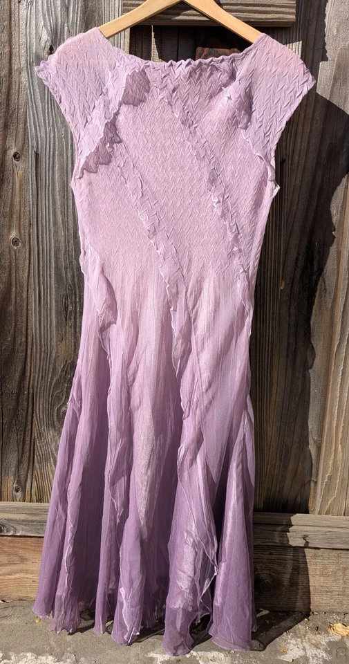 Vestido Komarov, Midi, Volantes Plisados, Púrpura, Talla M - Hecho en EE. UU., Nuevo, Sin Etiquetas Foto 3 de 4