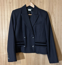 Harve Benard Black  Gray Herringbone Wool Lined Blazer Jacket Women's Size 8