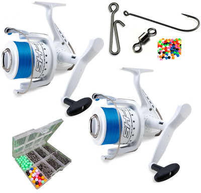 2 X SHIZUKA SK70 SEA FISHING REELS BEACH PIER FISHING + TERMINAL TACKLE BOX SET