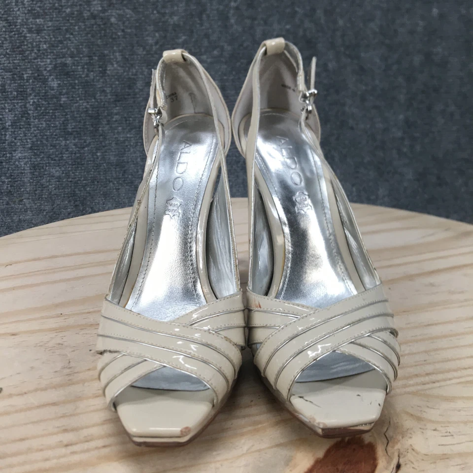 Sandalias Aldo para mujer 37 zapatos de salón con plataforma sin cordones beige charol tacones informales Foto 4 de 4