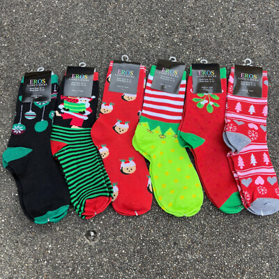 Lot of 6 Different Eros Ladies Christmas Holiday Socks Size 4-10