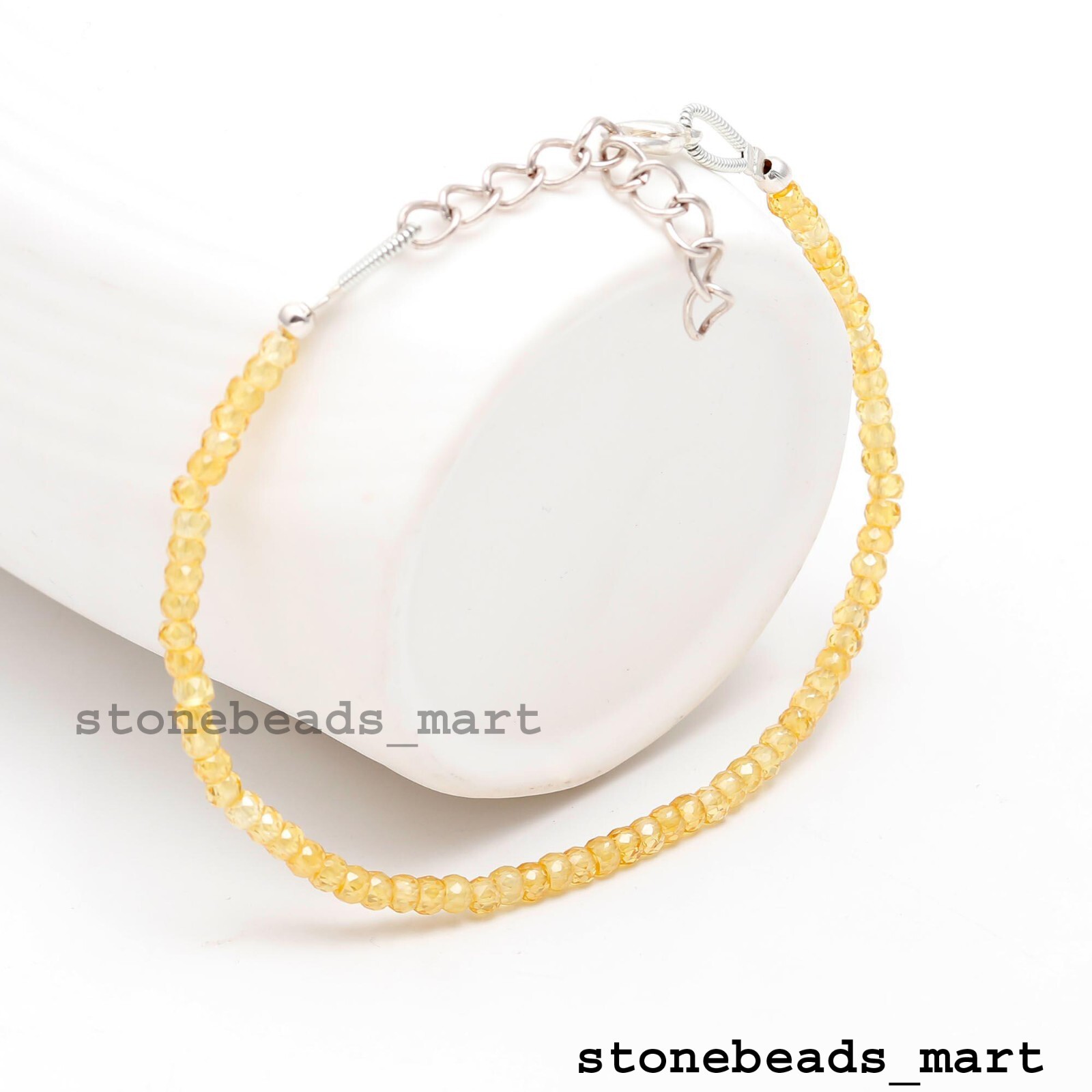 925 Sterling Silver Yellow Zircon Adjustable Gemstone Bracelet