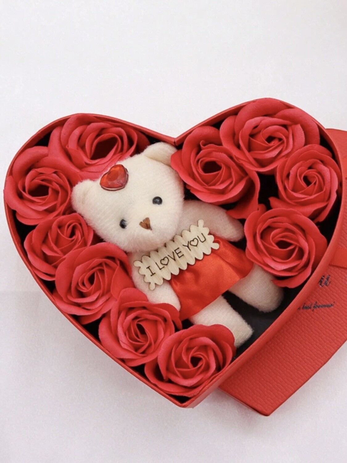 1 set de fleurs artificielles rose et boîte de rangement en forme de cœur déco table mariage