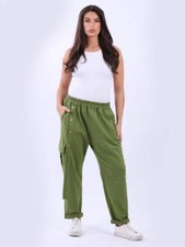 Women Button Detailing Solid Cotton Jogger Winter Rolled Up Hem Regular Fit Pant
