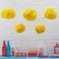 Pom Poms 5 StüCk Gelb - Papier Blume Dekoration FüR Geburtstag Hochzeit Taufe