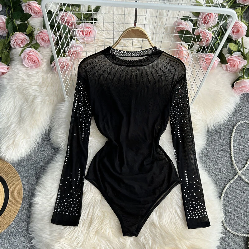 Sheer rhinestone best sale jumpsuit