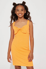 Nova Kids Girl’s Orange Keep It Together Tie Front Sleeveless Mini Dress Size 8