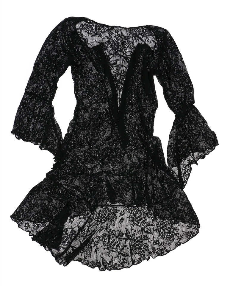 Leg Avenue 242366 女式透明蕾丝荷叶边乳霜和 G 字带黑色均码 — 第 2/2 张图片