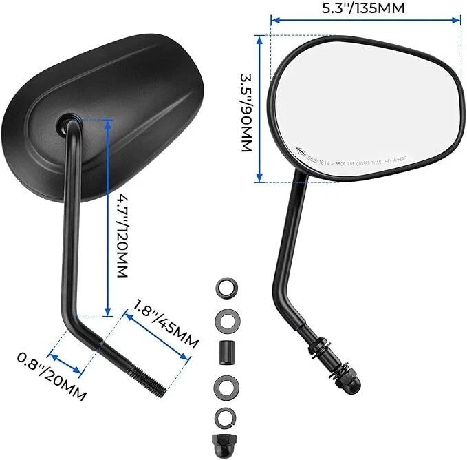 Black 8mm Teardrop Rearview Mirrors Compatible with Harley Davidson Road King CV Foto 4 de 4