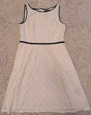 Lauren Ralph Lauren Dress 12 Lace  White & Black Sleeveless A-frame 75% Cotton 