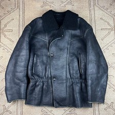 Vintage Kenzo Black Leather Shearling Leather Flight Jacket Size 3