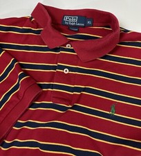 Ralph Lauren Polo Shirt Men XL Red Navy Striped Cotton Jersey Preppy Vintage 90s
