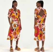 NEW Farm Rio dress Womens colorful Sunflowers midi cutout back Size Small