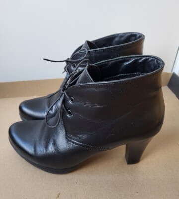 Women La Canadienne dress boots heel Made in CANADA Black leather Size 