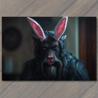 FLATCARD  Dark Rabbit Demon Horned Creature Menacing Red Eyes Fantasy Horror