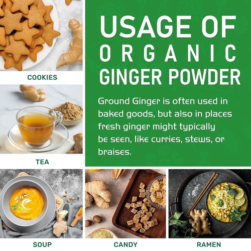 Radice di Zenzero Biologica in Polvere, 1 Lb Bulk - Non OGM - per Cucinare, Bak - Foto 7 di 9