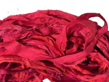 US Store NO tariff Recycled Sari Silk Ribbon Yarn Red Pink shades