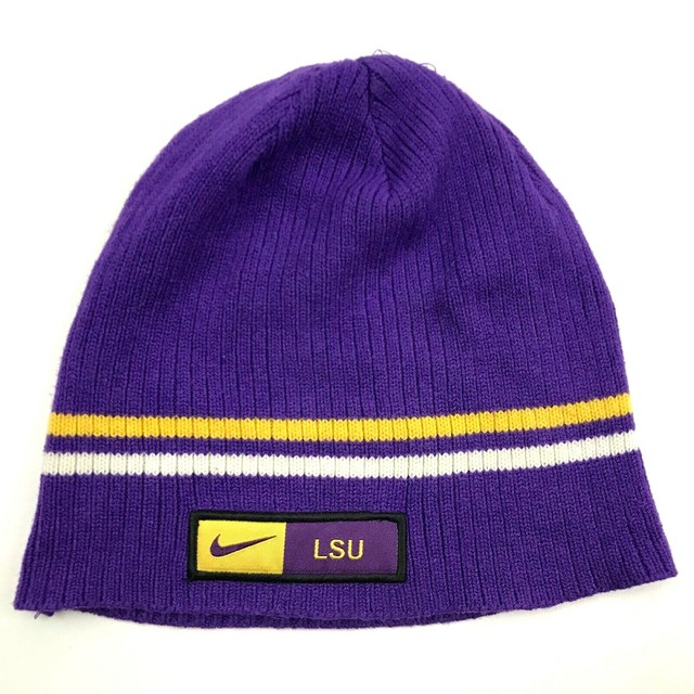 VINTAGE Nike LSU Tigers Beanie Hat Cap Skull Knit Purple Stitched Embroidered | eBay