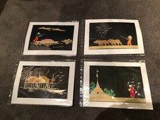 Lot de 4 Documents Cartes Faites Main Paille Cambodge Originaux Neufs 18 x 13cm