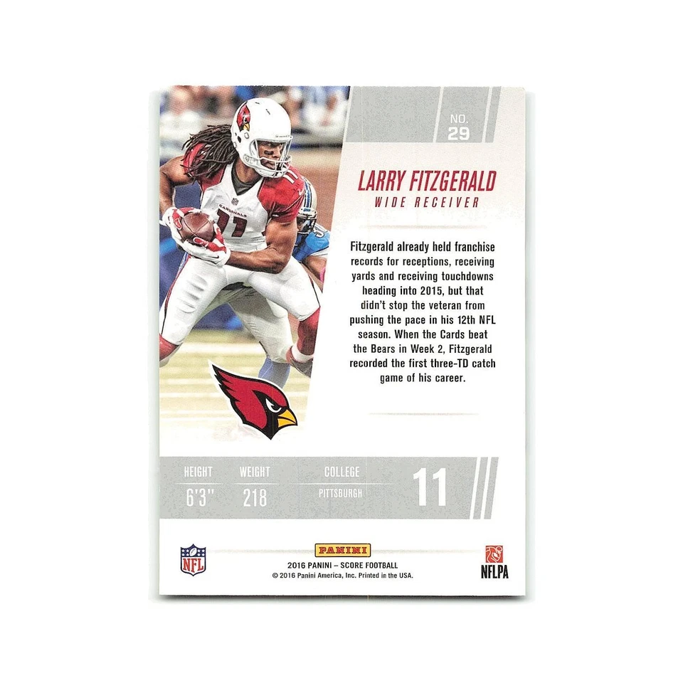 Larry Fitzgerald 2016 Score Franchise #29 Arizona Cardinals Football Card NM - Image 2 of 3