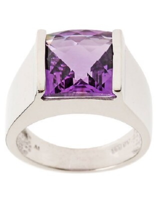 Amethyst Solitaire Ring Silver 925 Rhodium Plated Purple 6.7ct RW19 - E5734