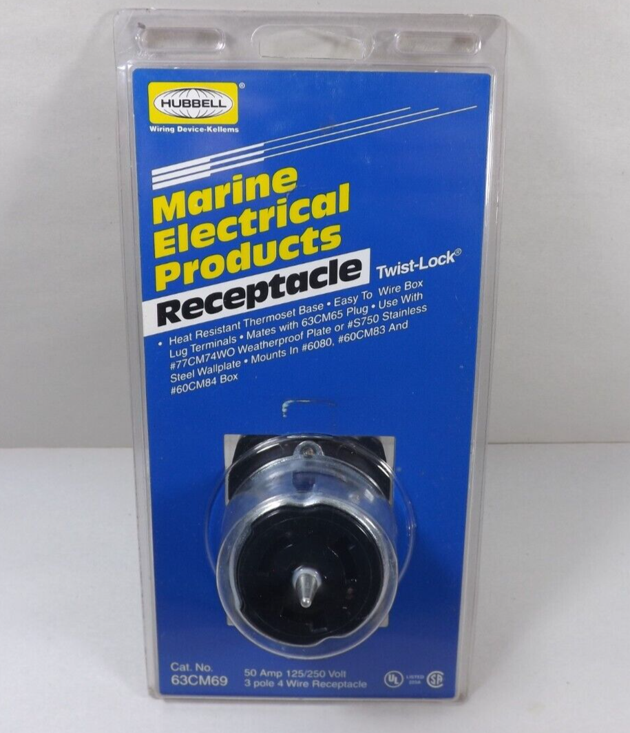 NOS Hubbell Marine Receptacle 50 Amp 125/250V 3 Pole 4 Wire Twist Lock 63CM69 eBay