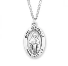 Oval Sterling Silver Tone Medal Pendant St Peregrine 1.1in x 0.7in Pray for Us