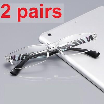 2 Pair Half Frame Womens Ladies Rectangular Lightweight Reading Glasses Readers
