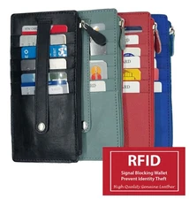 RFID Blocking Leather Women's Stacker Wallet Card Case ID Window