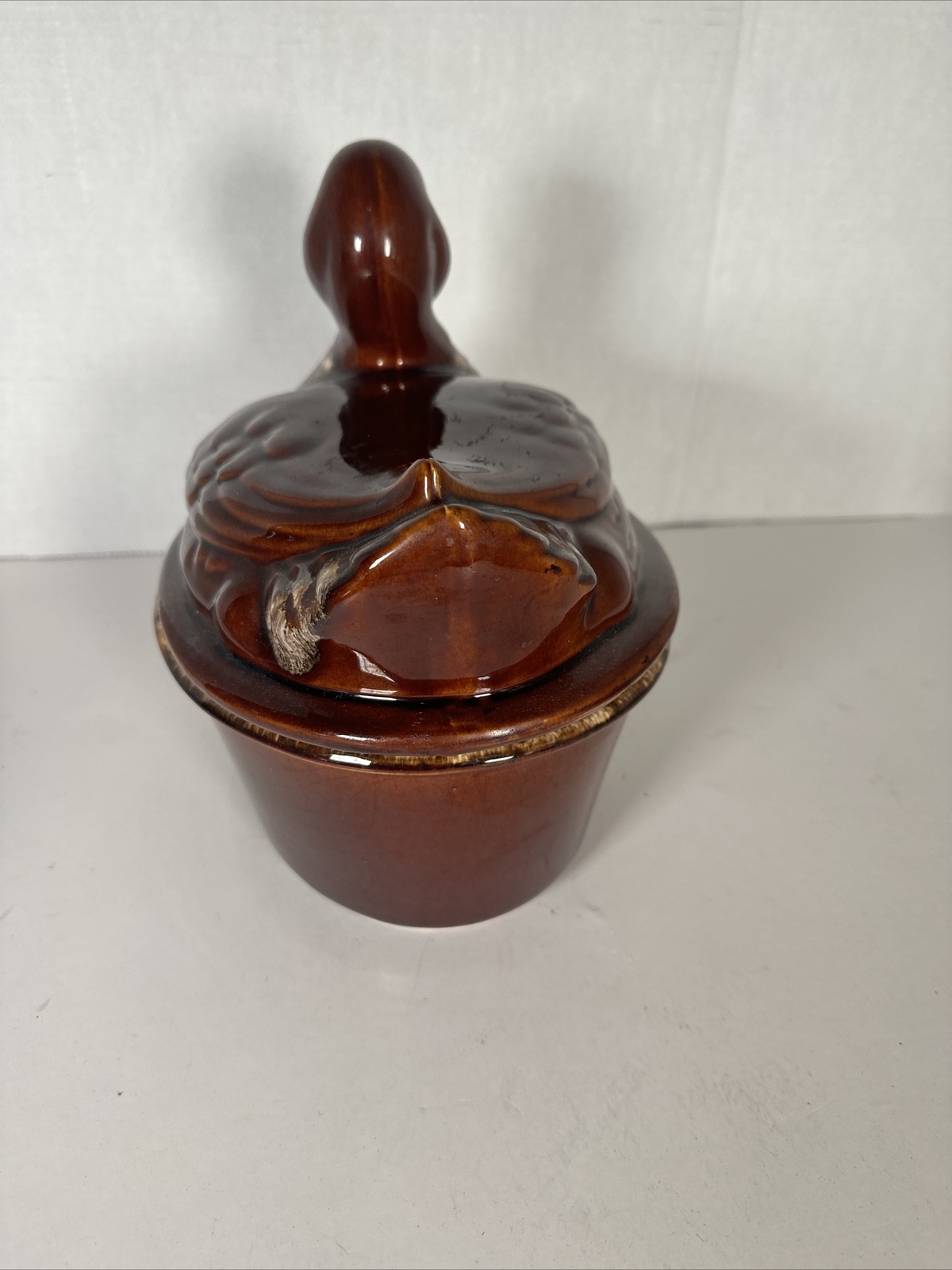 VTG Hull Pottery Brown Drip Glaze Duck On Nest Casserole excellent eBay