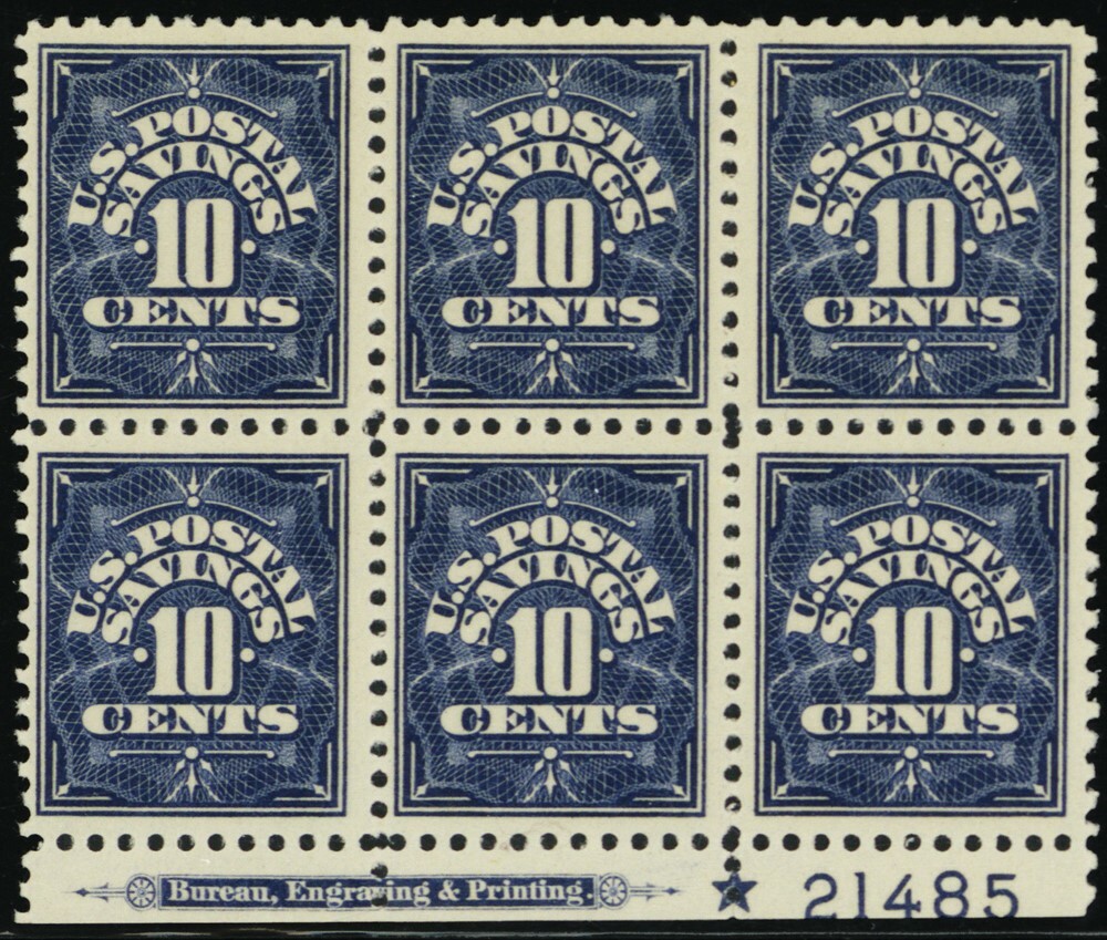 PS6, Mint 10¢ VF NH Plate Block of Six Stamps Cat $150.00 - Stuart