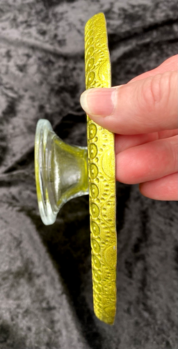 Painted Glass Pedestal Plate, Pier 1, Purple and Chartreuse, Made in Turkey - Picture 5 of 10