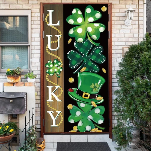 St Patricks Day Decorations Irish Shamrock Door Cover Saint Green - Picture 4 of 5