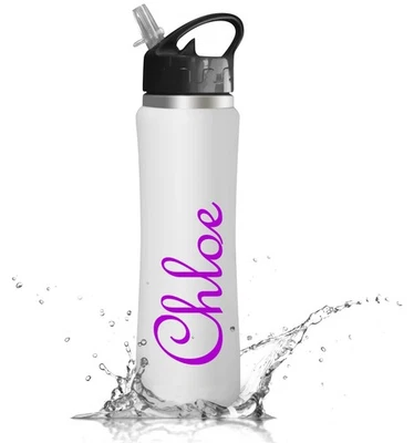 Personalised Water Bottle Name Vinyl Sticker Decal 21 Colours Transfer Custom - Image 1 of 4