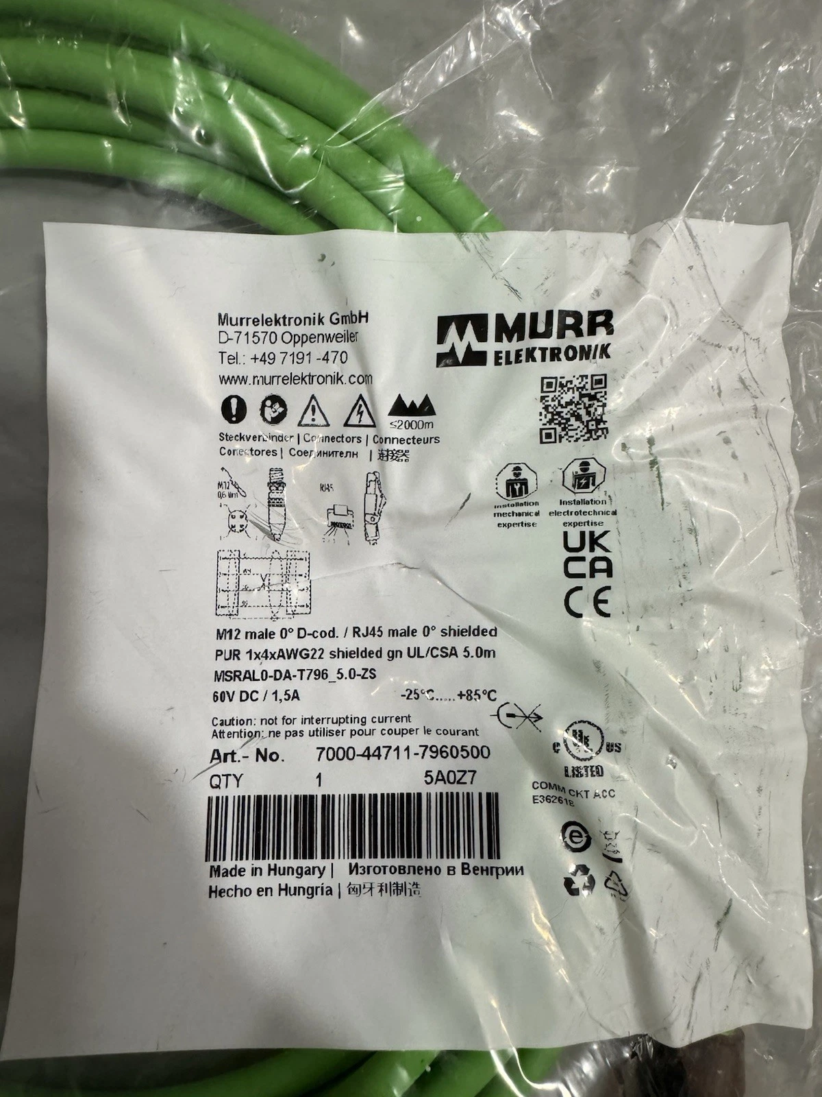 Murr Elektronik M12 Male To RJ45 Male Shielded 7000-44711-7960500 Brand New 2