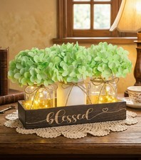 FancyPlus Farmhouse Mason Jar Table Centerpiece with Green Hydrangea Flowers,...