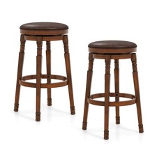 2-Pack 29-Inch Swivel Leather Bar Stool Set with Footrest   Padded Seat, Walnut