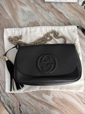 Gucci GG Soho Medium Black Shoulder Bag Handbag Flap Leather