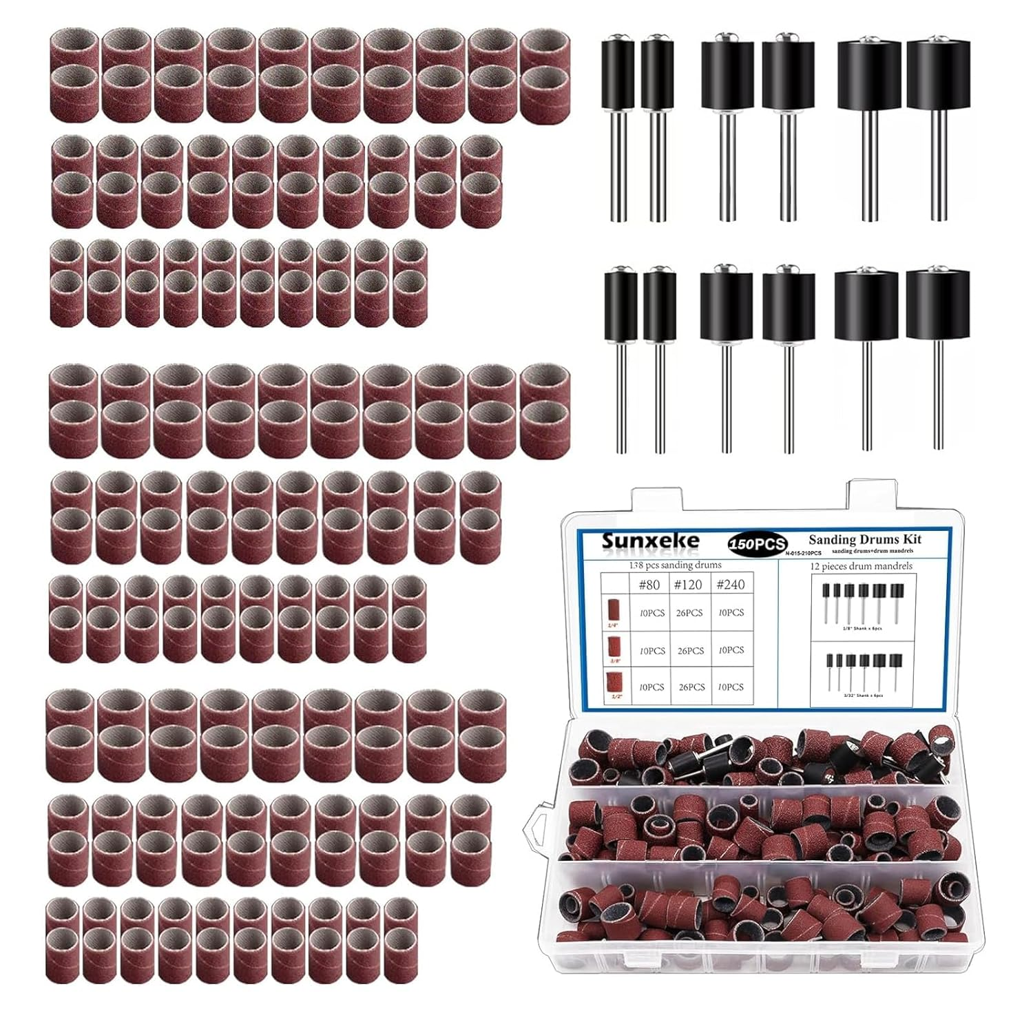 Dremel-Compatible Sanding Drum Set with 138 Aluminum Oxide Sleeves for Smoothing & Shaping