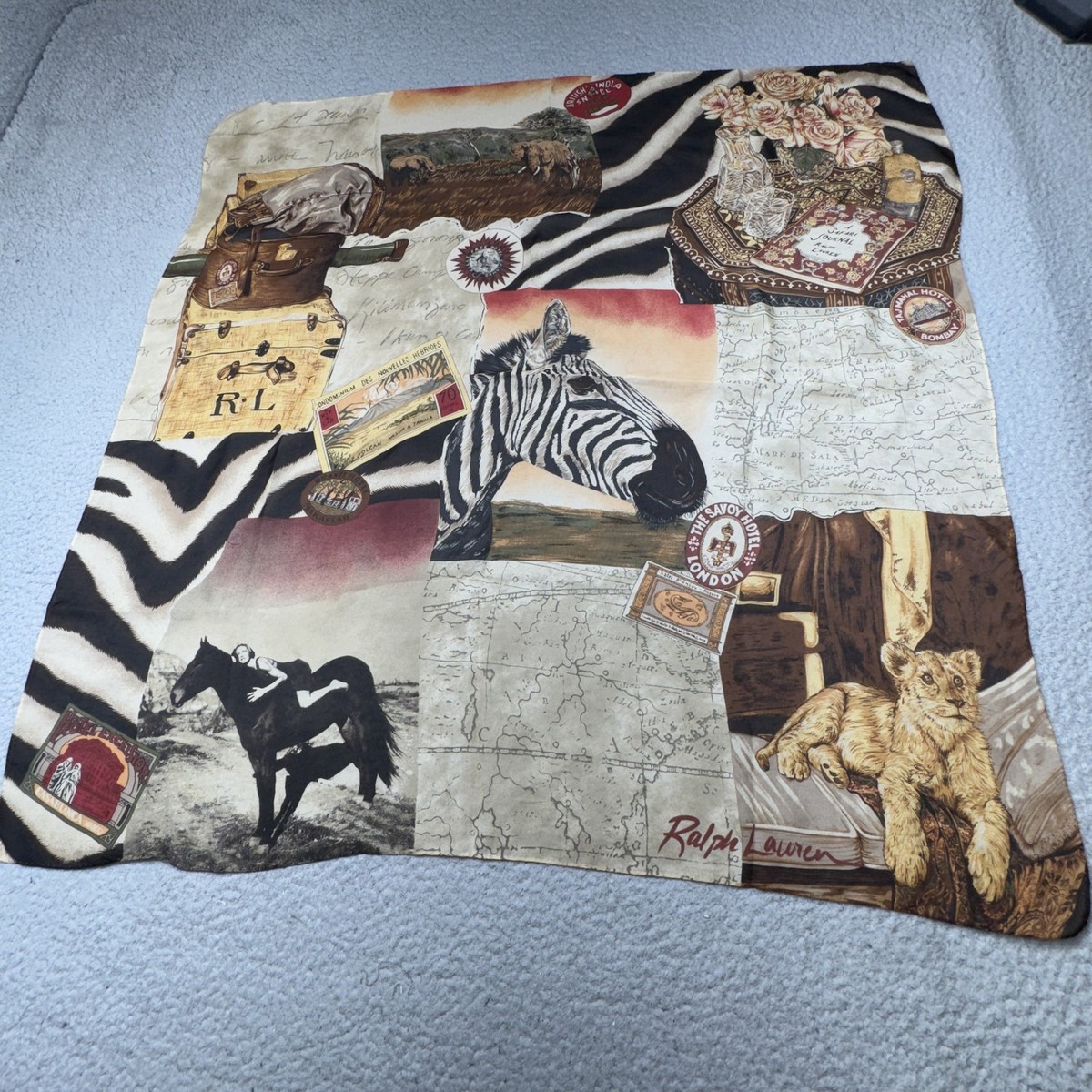 Vintage Ralph Lauren Scarf 33x33 Safari Journal African Animal