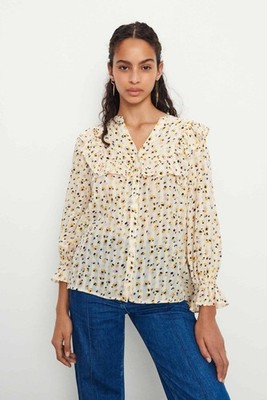 Ba&sh Blake Button Up Blouse Ecru Print Size 8 US