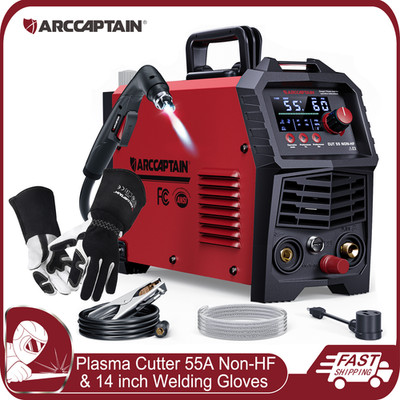 ARCCAPTAIN 55Amp Plasma Cutter Non-HF Pilot Arc Blowback LED & Welding Gloves US