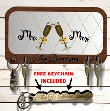 Personalized Key Holder  Mr. and Mrs. Wall Rack Mount 10"x5 Sublimated MDF Board