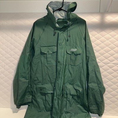 Coleman Green PVC Hooded Rain Jacket Coat Medium Waterproof Fishing Outdoors