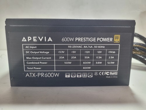 APEVIA Prestige Series ATX-PR600W 600W 80 PLUS Gold Power Supply #0107 - Photo 2/11