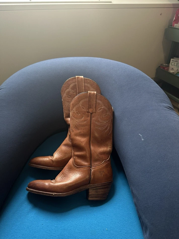 Frye Cowboy Boots Brown Bruce Pull On - Women's Size 6.5 B Mexico - 77692 F973 - Image 4 of 4